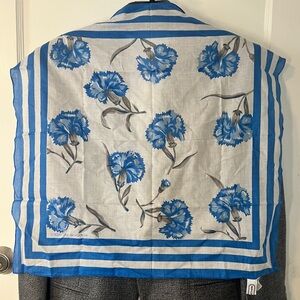 Vintage Adrienne Vittadini 100% Cotton Scarf with Blue and White flowers
